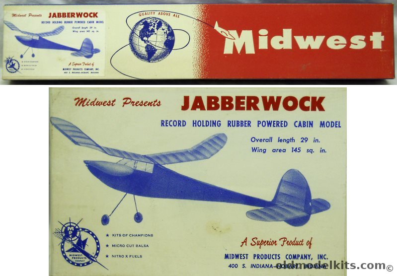 Midwest Super Jabberwock - 33 Inch Wingspan Class C Cabin Competition for Free Flight or R/C Conversion, 401 plastic model kit